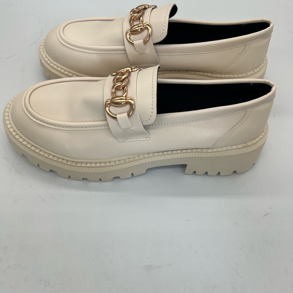 Cream Chain-Trim Loafers for Women - Picture 3 of 5